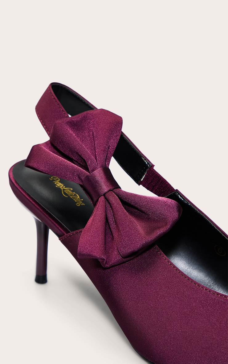 Plum Satin Bow Detail Sling Back image 5