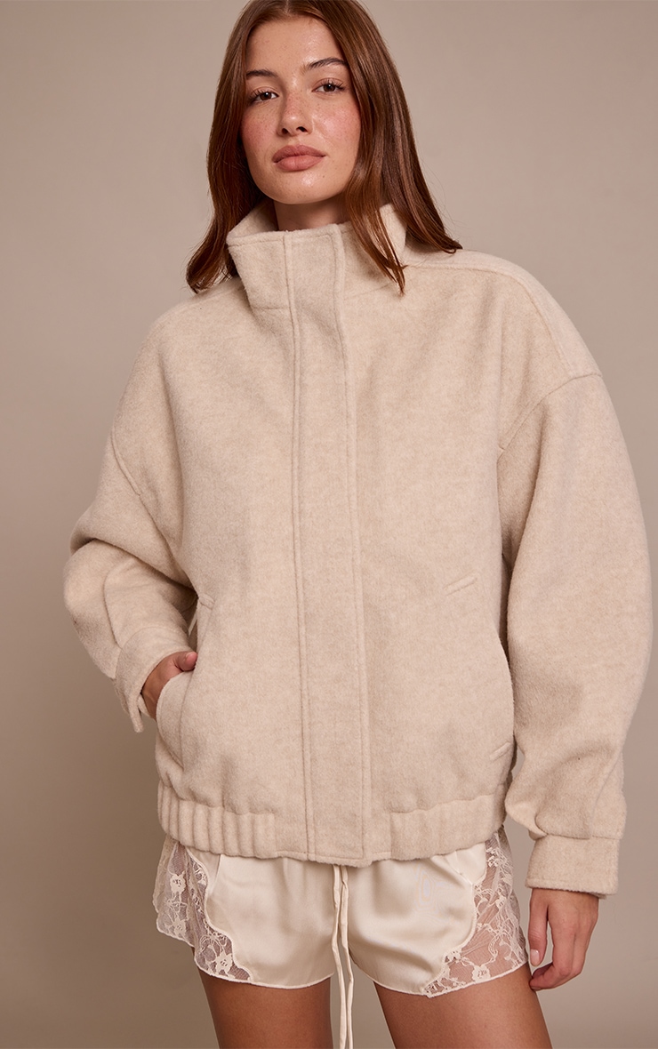 Light Grey Funnel Neck Bomber Jacket image 1