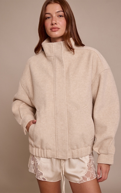 Cream Funnel Neck Bomber Jacket