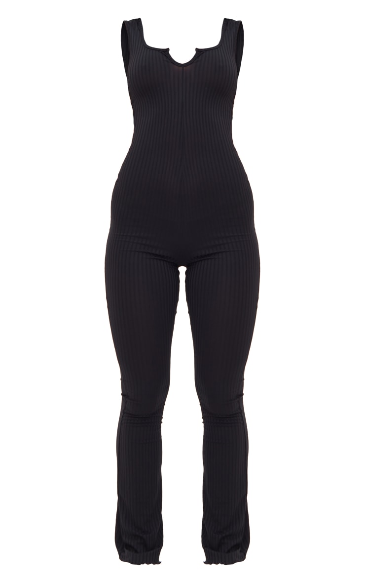 Black Lettuce Hem Rib Scoop Neck Jumpsuit image 5