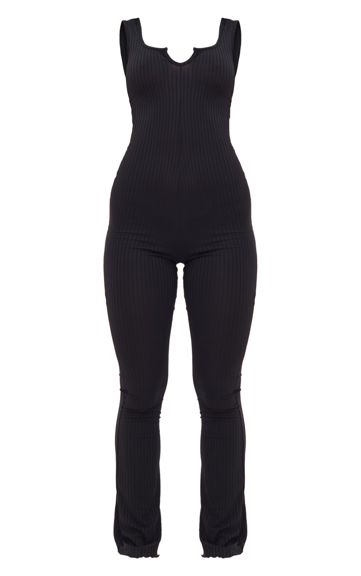 Black Lettuce Hem Rib Scoop Neck Jumpsuit image 5