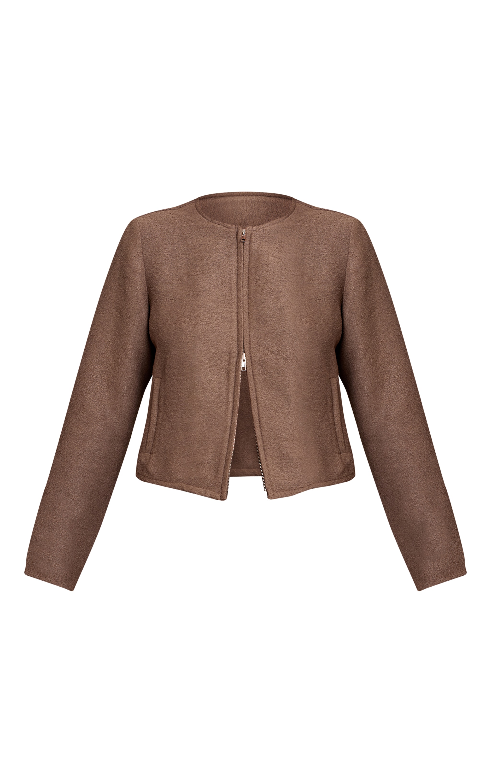 Veste bomber bouclée gris champignon à zip image 5