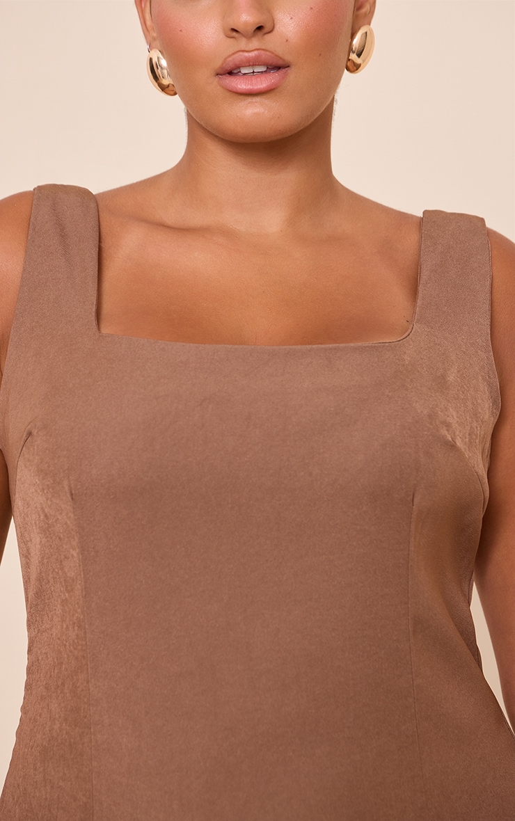 Plus Mocha Pleated Hem Square Neck Midaxi Dress image 4