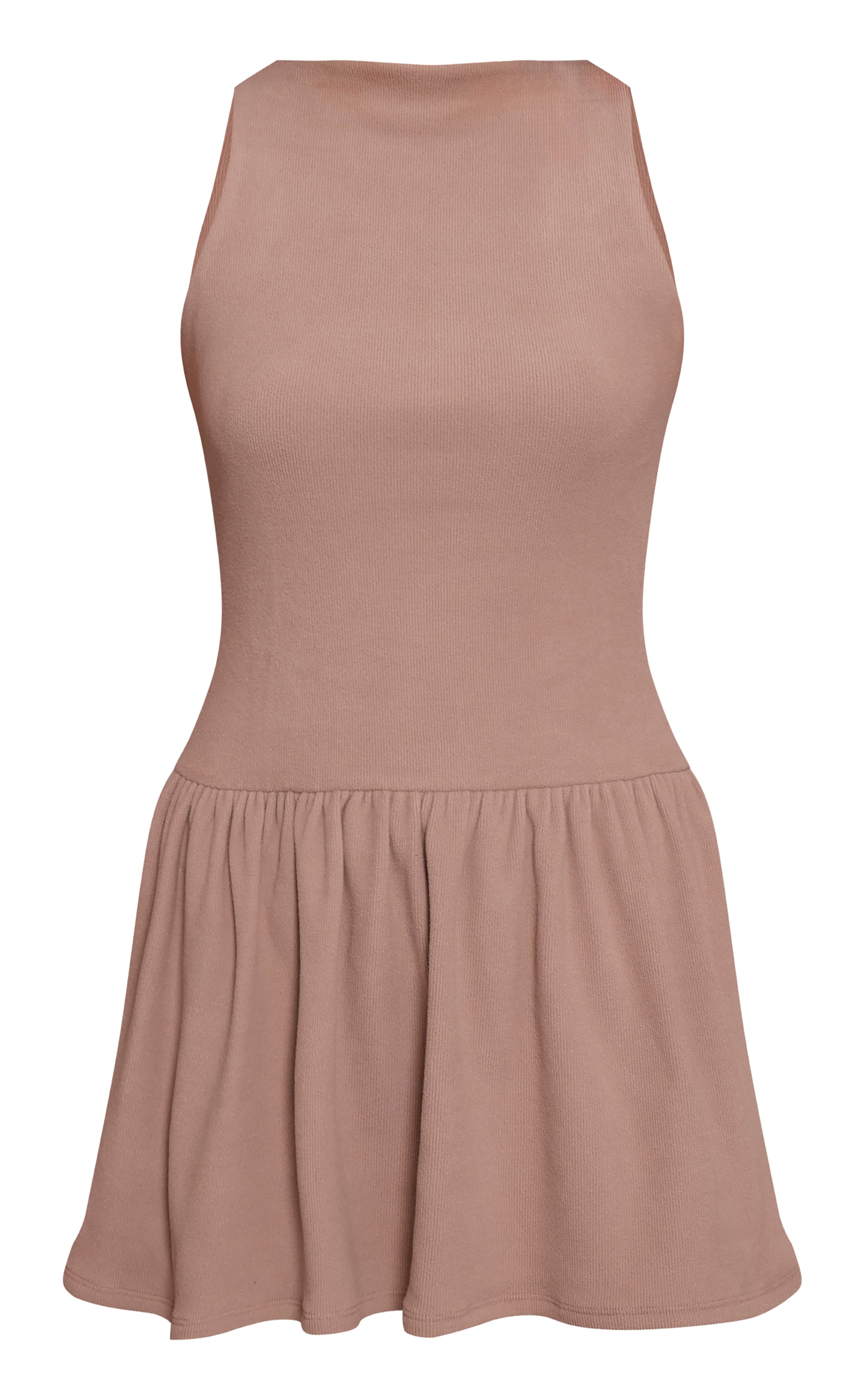 Robe droite côtelée taupe sans manches à col montant image 5