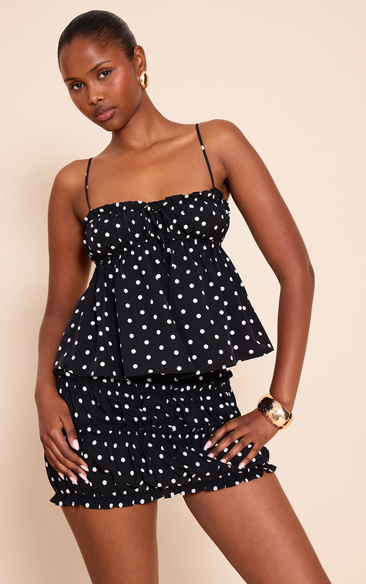 Black Polka Dot Frill Mini Skirt image 4
