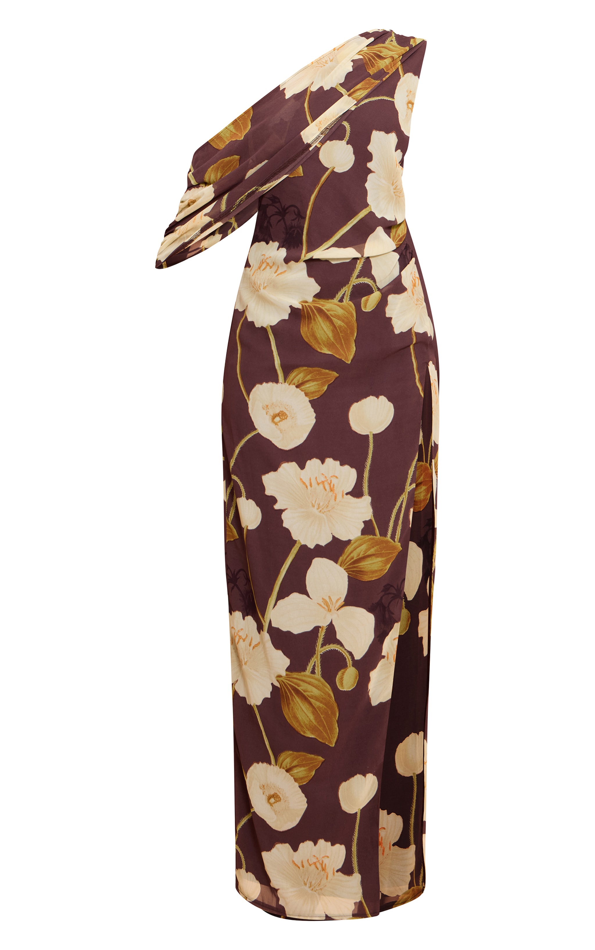 Chocolate Printed Chiffon Drape Detail Maxi Dress image 5