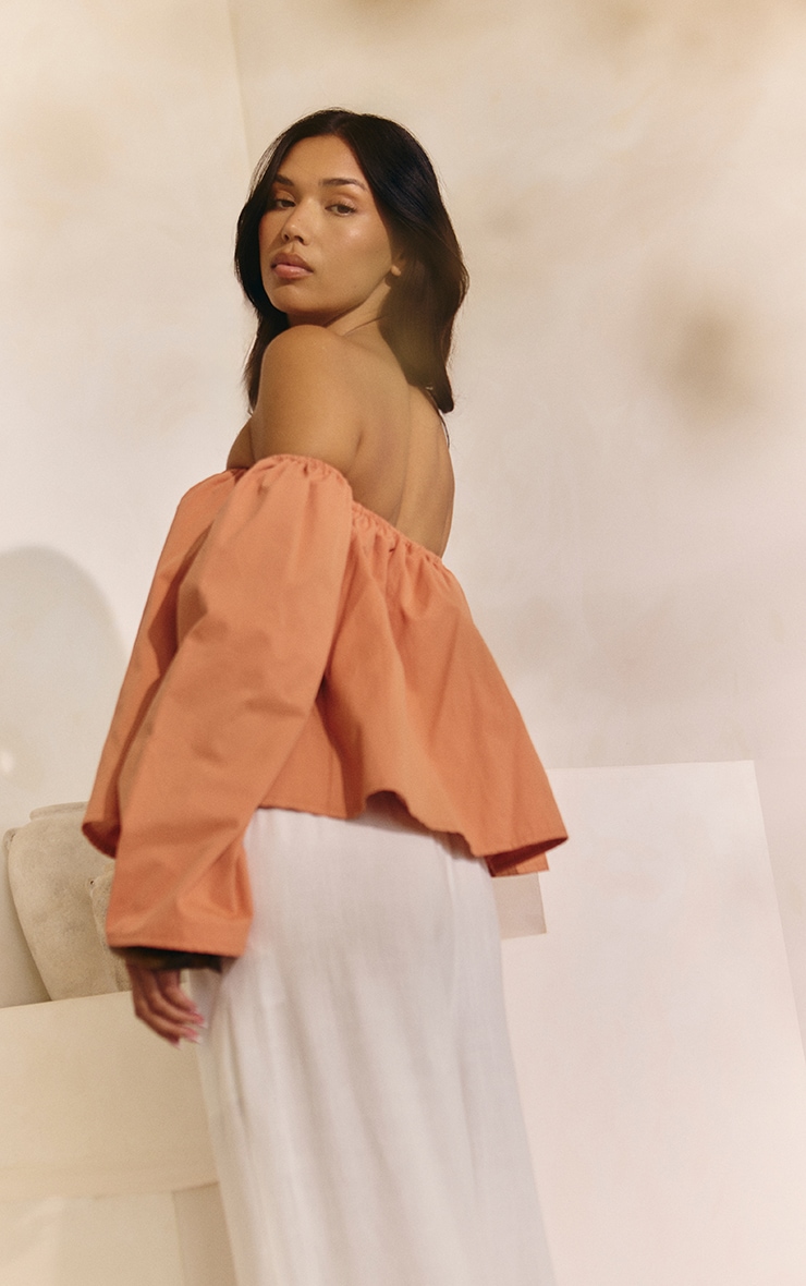 Apricot Peach Skin Floaty Bardot Top image 2