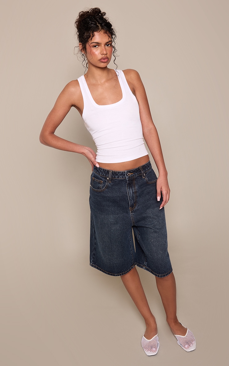 Dark Blue Vintage Low Rise Longline Denim Jorts