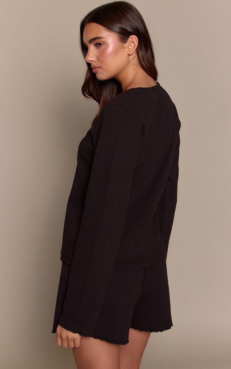 Black Ribbed Slouchy Long Sleeve Top image 2