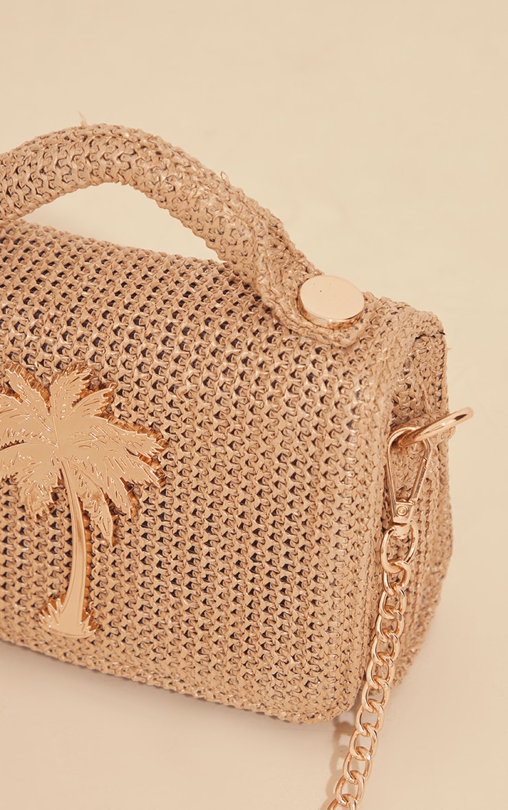 PRETTYLITTLETHING Natural Raffia Palm Tree Detail Cross Body Bag image 3