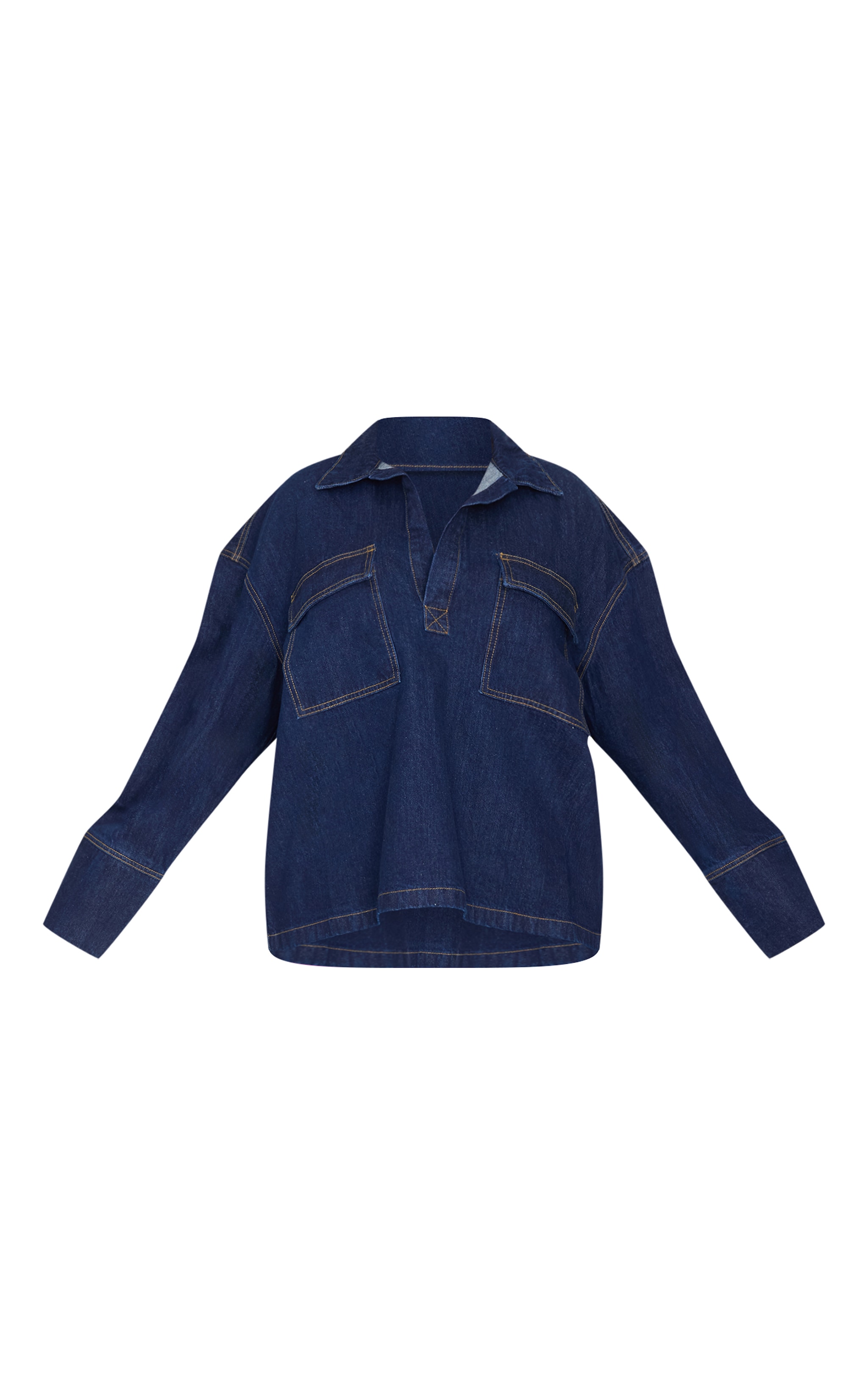 Plus Indigo Pocket Detail Open Long Sleeve Shirt image 5