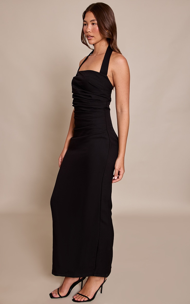 Black Halterneck Ruched Detail Maxi Dress image 3