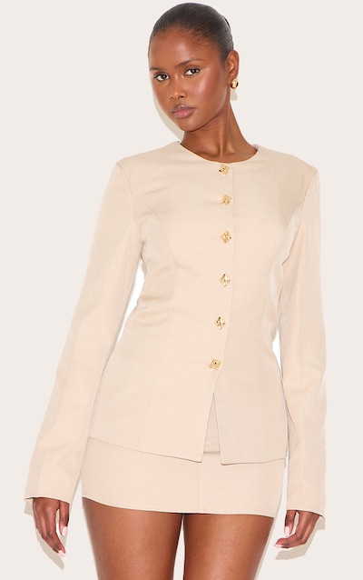 Clay Gold Trim Cinched Waist Blazer