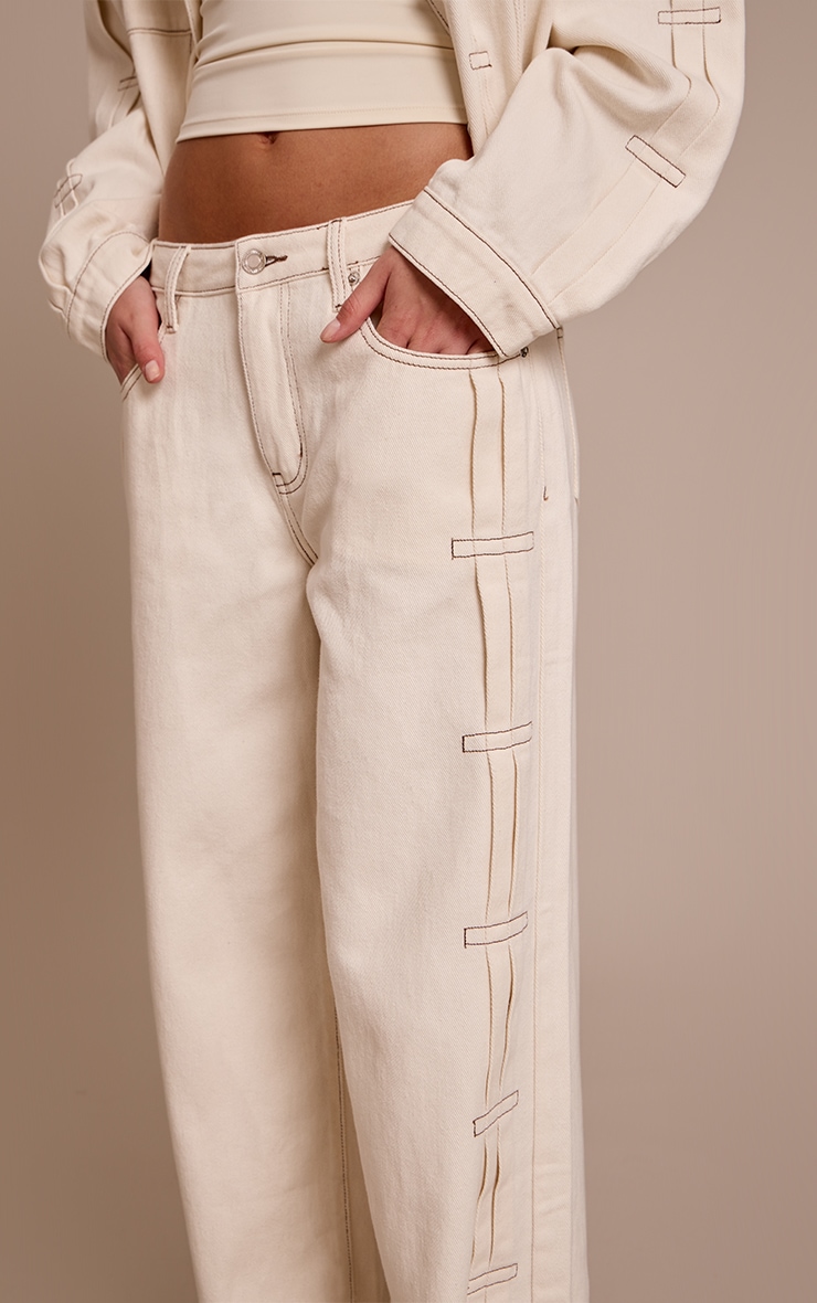 Ecru Pleat Detail Denim Jeans image 4