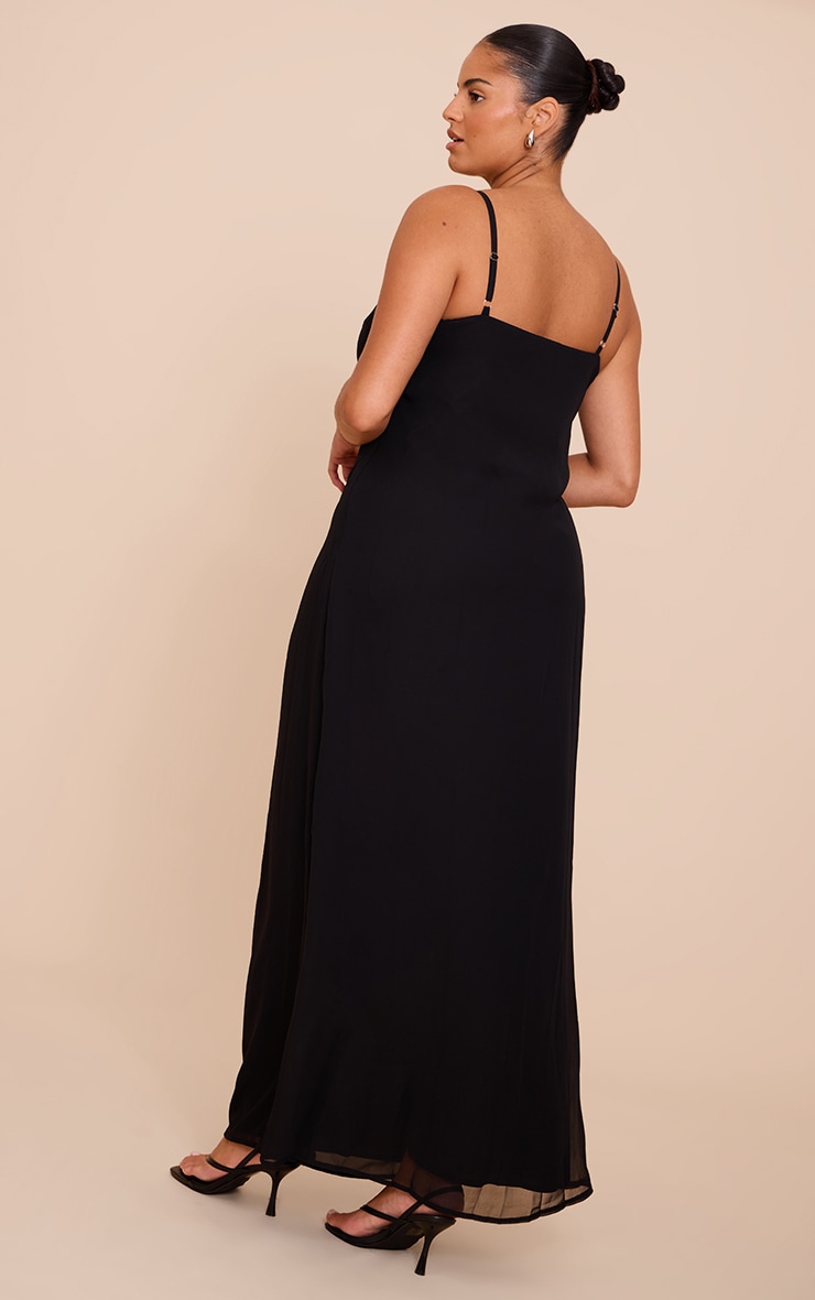 Plus Robe longue en mousseline de soie noire à bretelles fines image 2