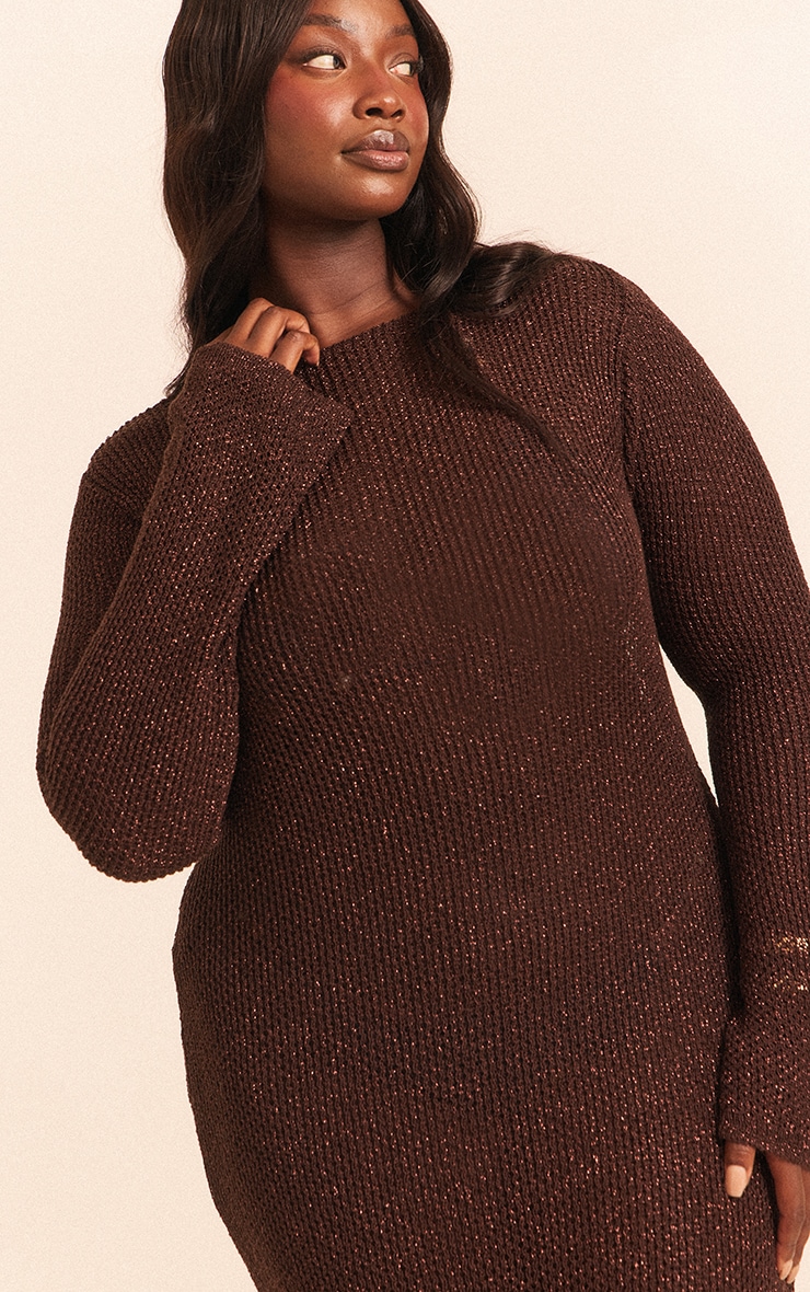 Plus Chocolate Lurex Crochet Backless Beach Dress | Plus