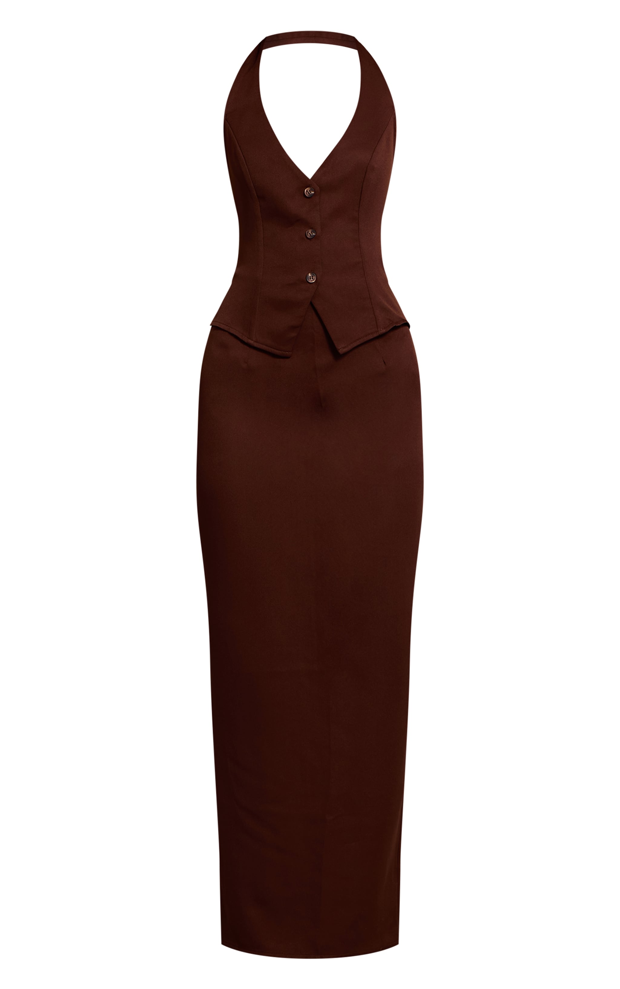 Chocolate Waistcoat Detail Maxi Dress image 5