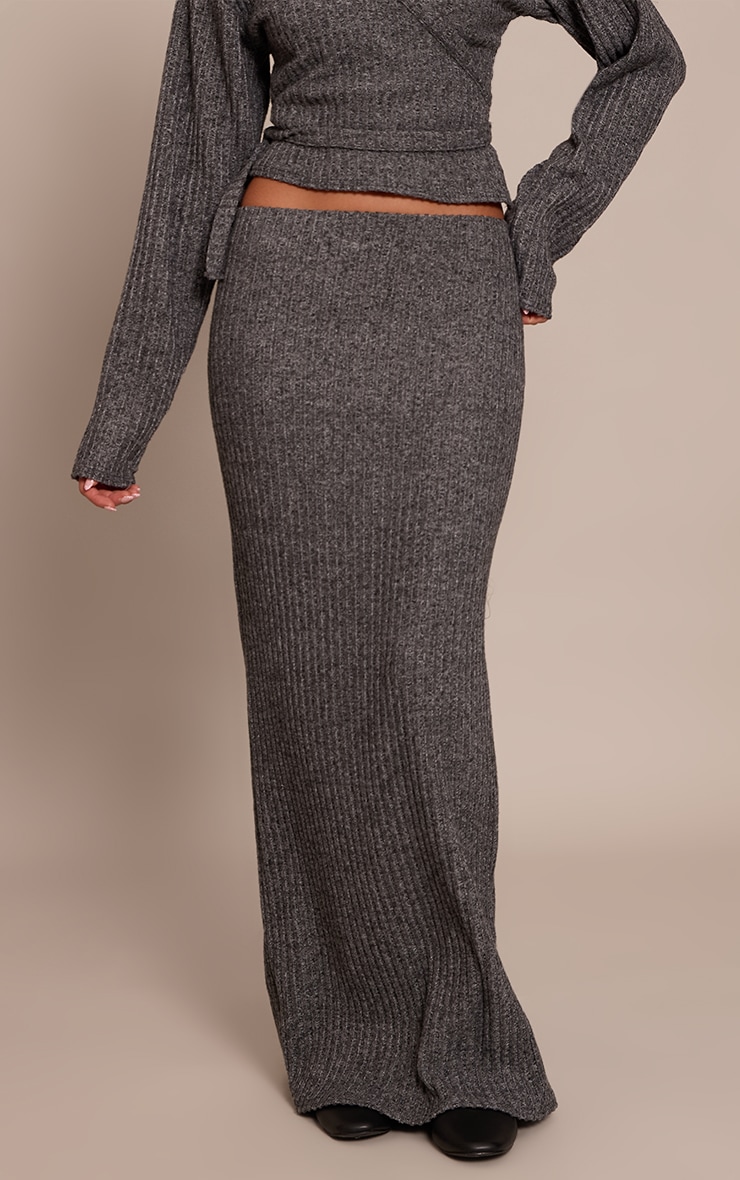 Charcoal Brushed Elasticated Waist Maxi Skirt image 2