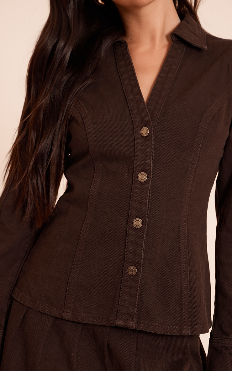 Dark Chocolate Cinched Waist Denim Shirt image 4