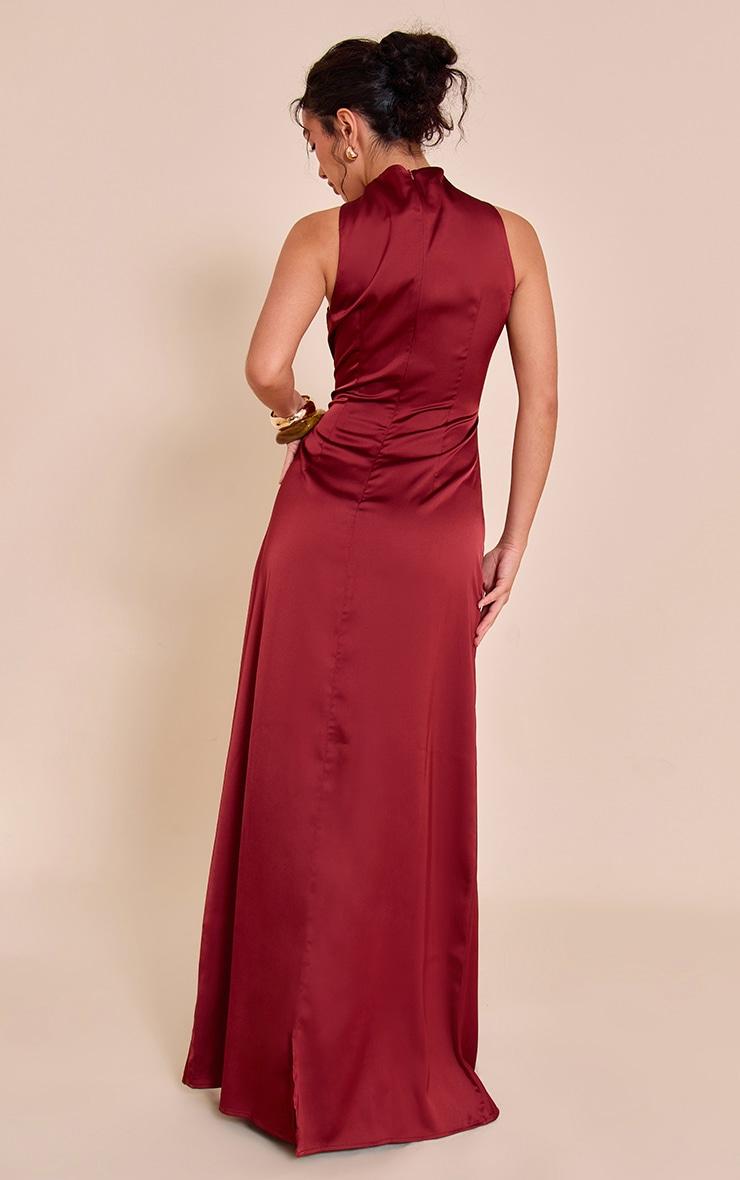 Burnt Orange Satin Twist Front Maxi Dress image 2