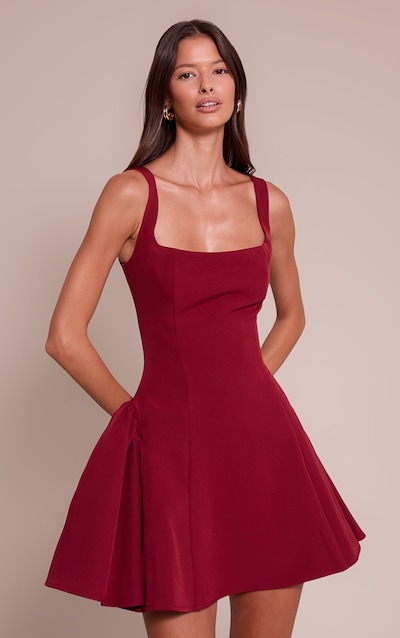 Burgundy Woven Square Neck Shift Dress