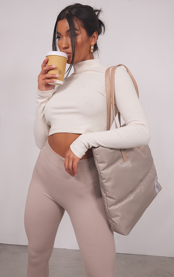 Stone Rib High Neck Long Sleeve Crop Top