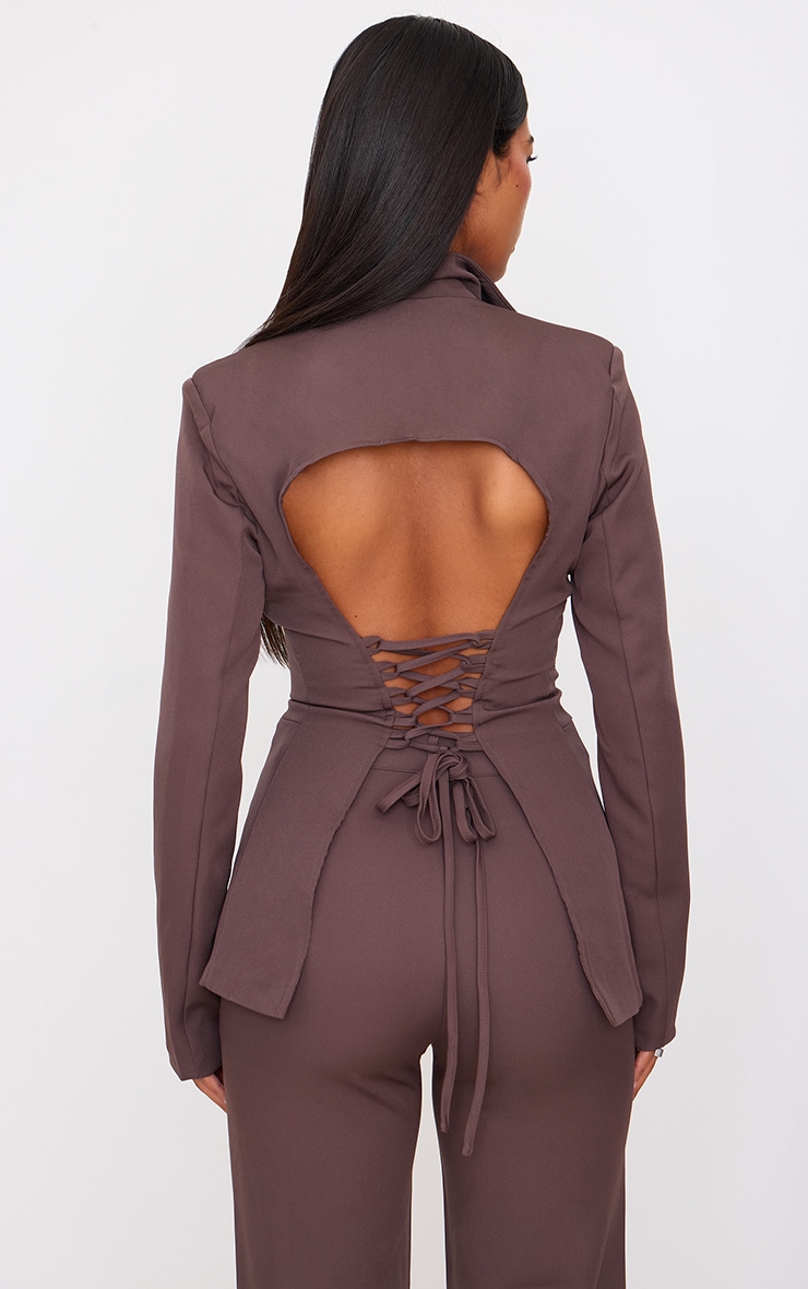 Chocolate Fitted Lace Up Back Blazer image 2