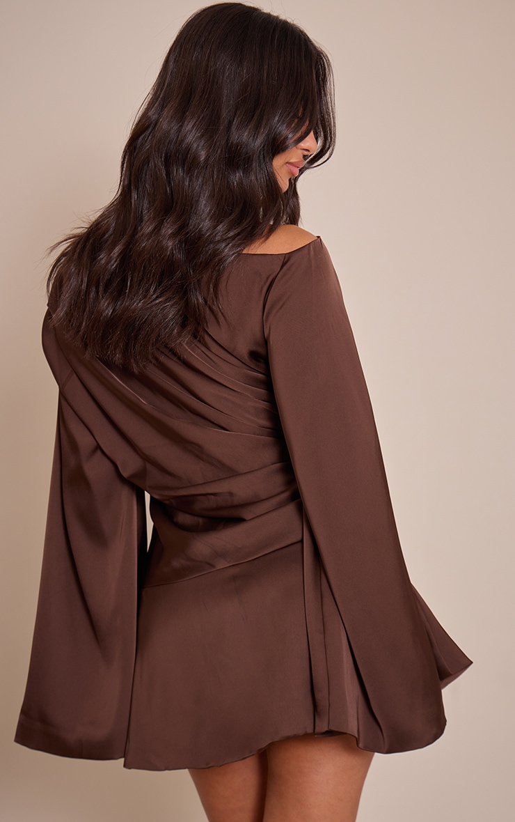 Petite Chocolate Off Shoulder Tailored Woven Mini Dress image 2