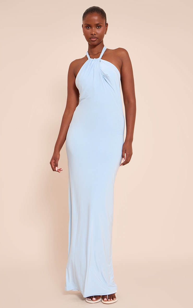 Robe longue doublée moulante bleue à dos nu image 3