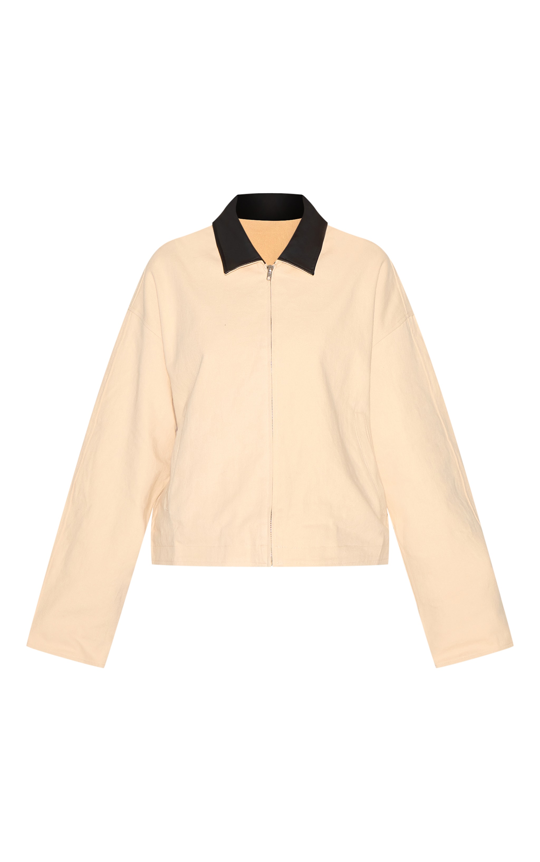 Sand Faux Leather Collar Oversized Cotton Jacket image 5