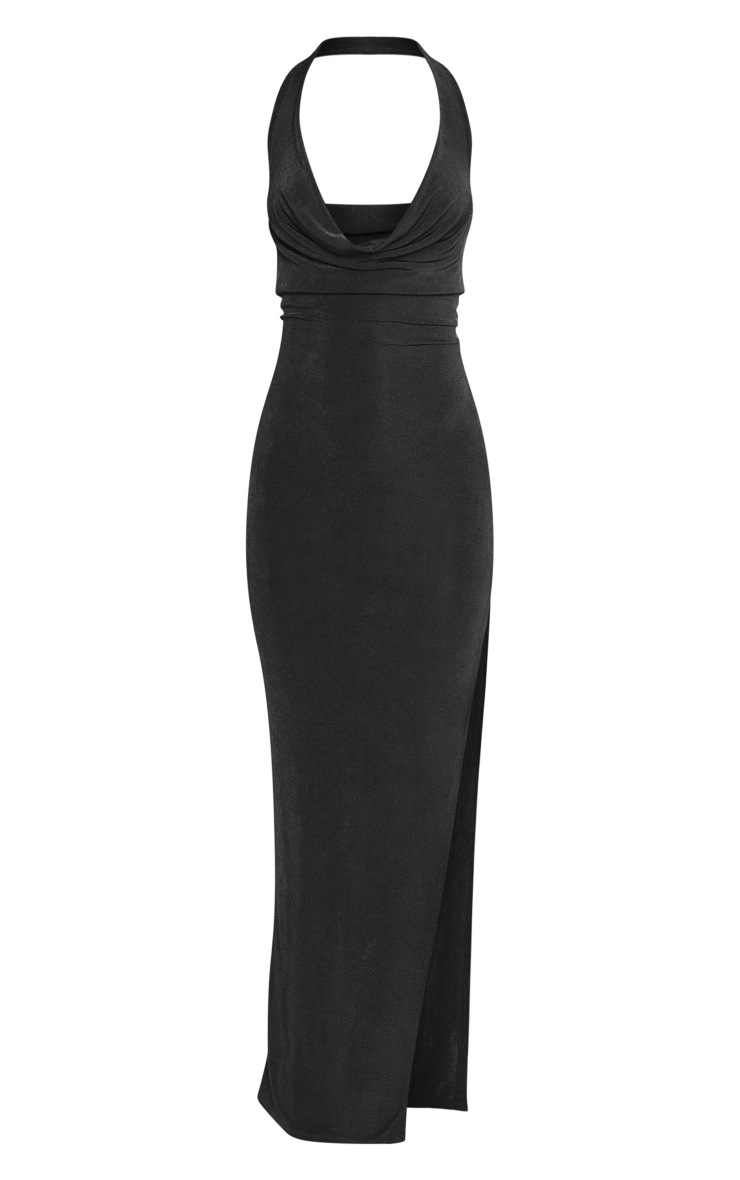 Black Slinky Cowl Neck Maxi Dress image 5