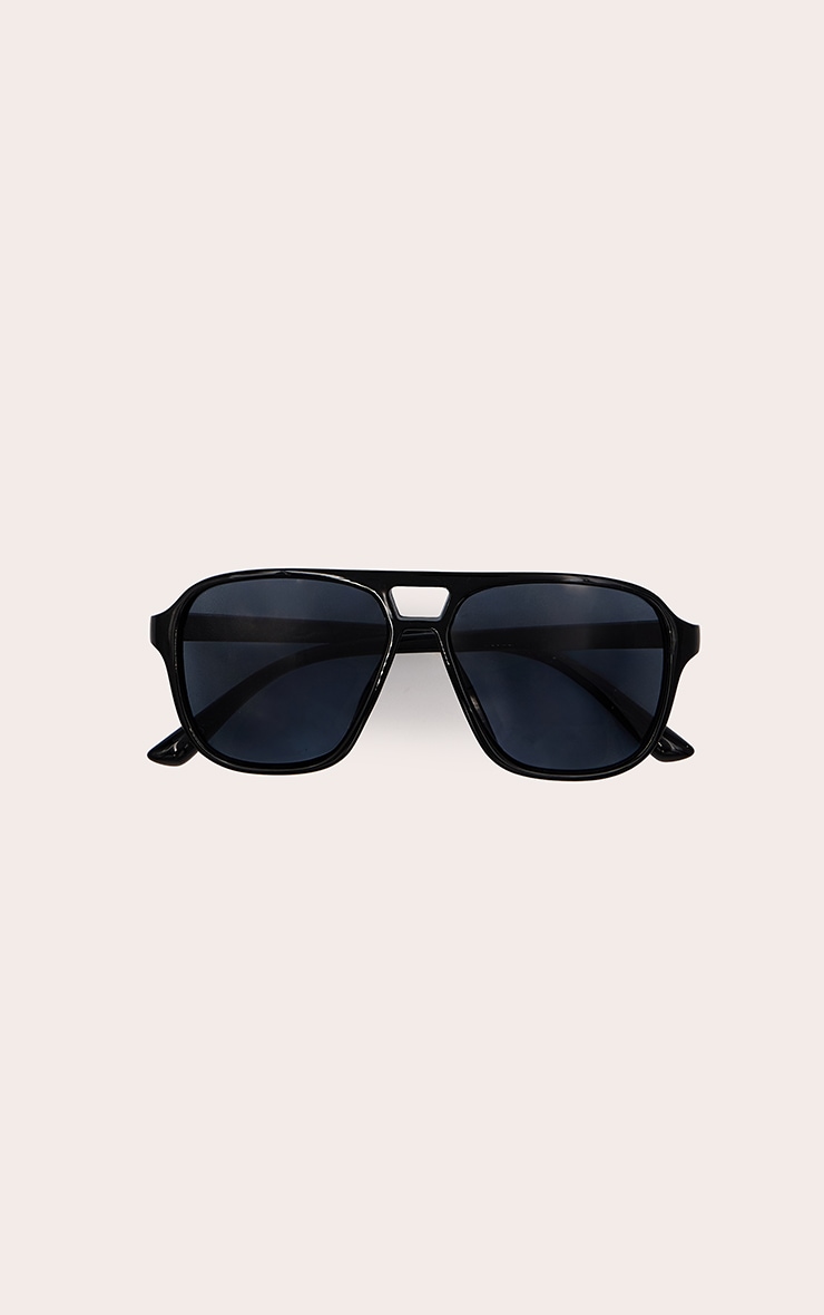 Black Angled Acrylic Frame Aviator Sunglasses image 2