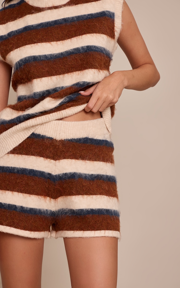 Brown Striped Brushed Aurora Knitted Shorts  image 5