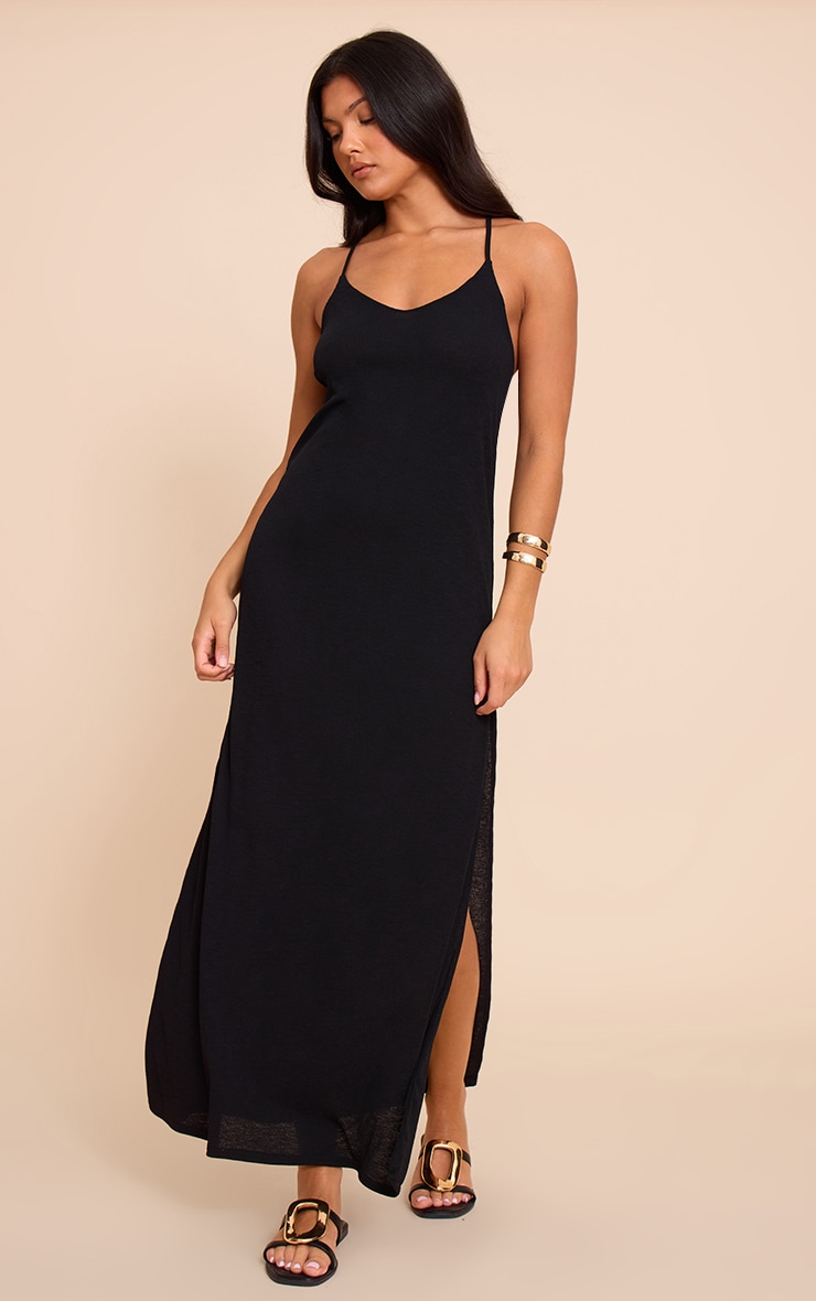 Black Onion Skin Plunge Sleeveless Maxi Dress image 1
