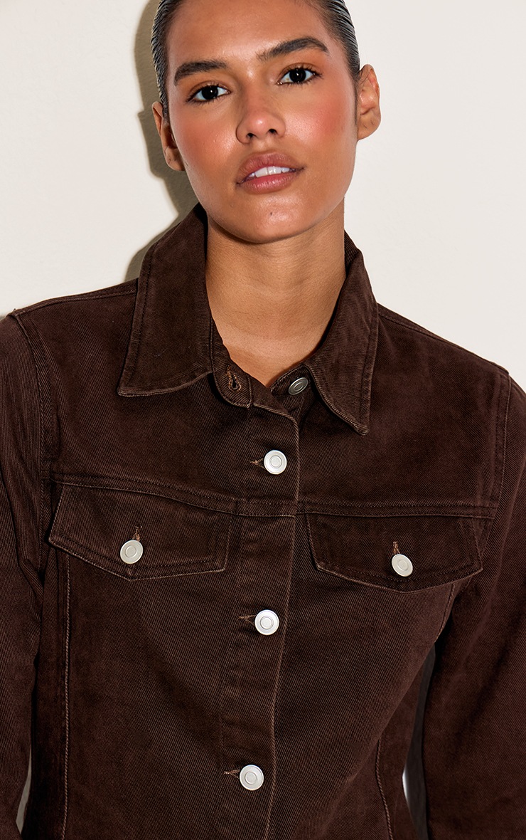 Dark Chocolate Seam Detail Long Sleeve Denim Shirt Dress image 2