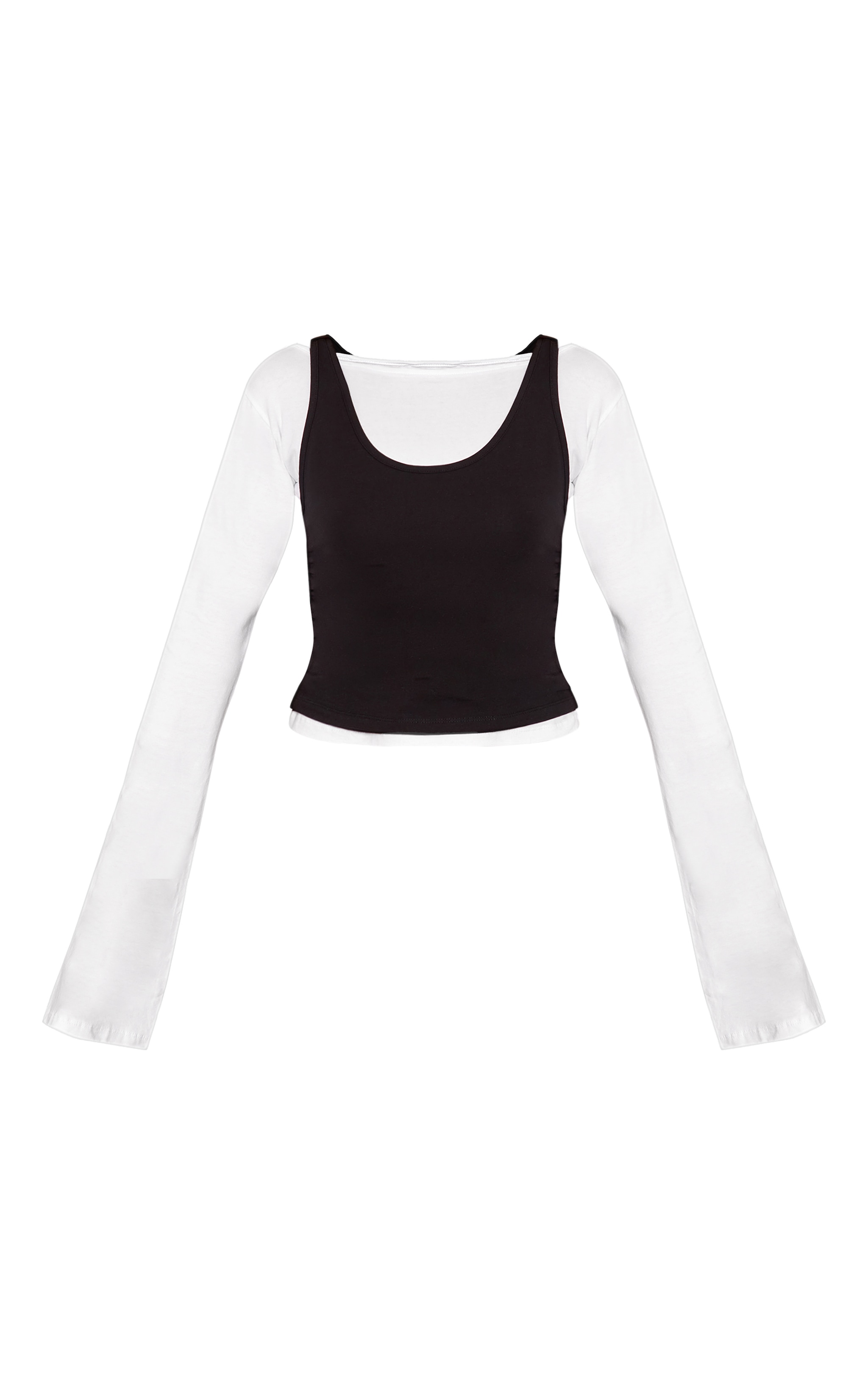 Black Cotton Overlay Detail Long Sleeve Top  image 5