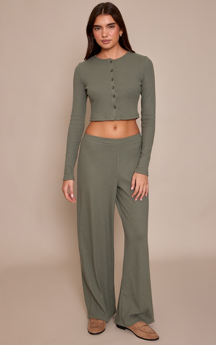 Sea Green Brushed Rib Wide Leg Trouser image 1