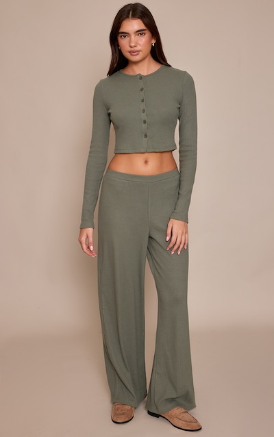 Sea Green Brushed Rib Wide Leg Pant