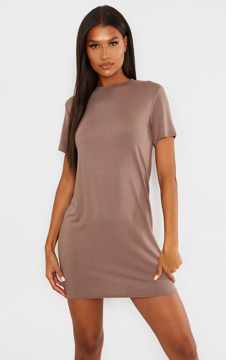 Mocha Basic Short Sleeve T Shirt Dress