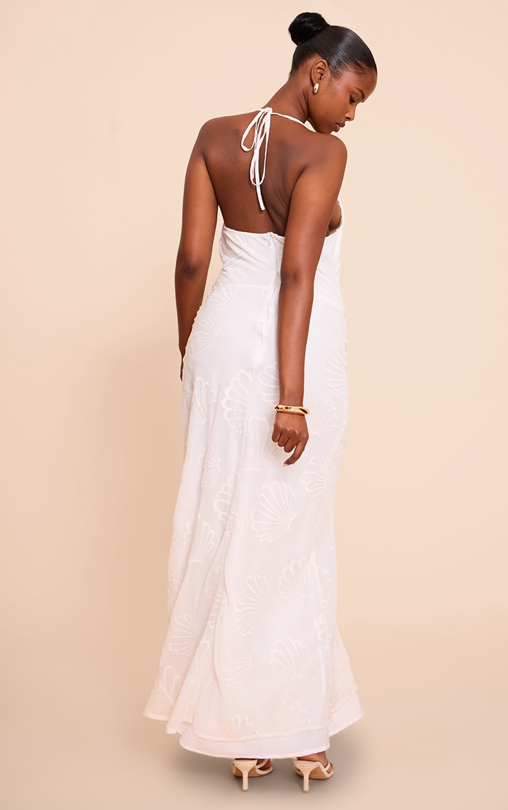 White Chiffon Shell Embroidered Cowl Maxi Dress image 2