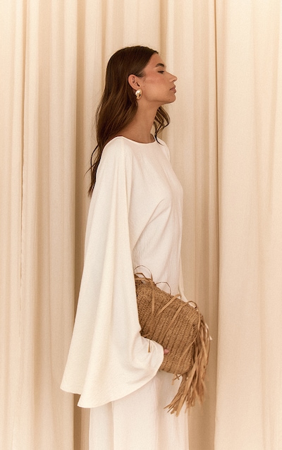 Cream Floaty Woven Flared Sleeve Maxi Dress