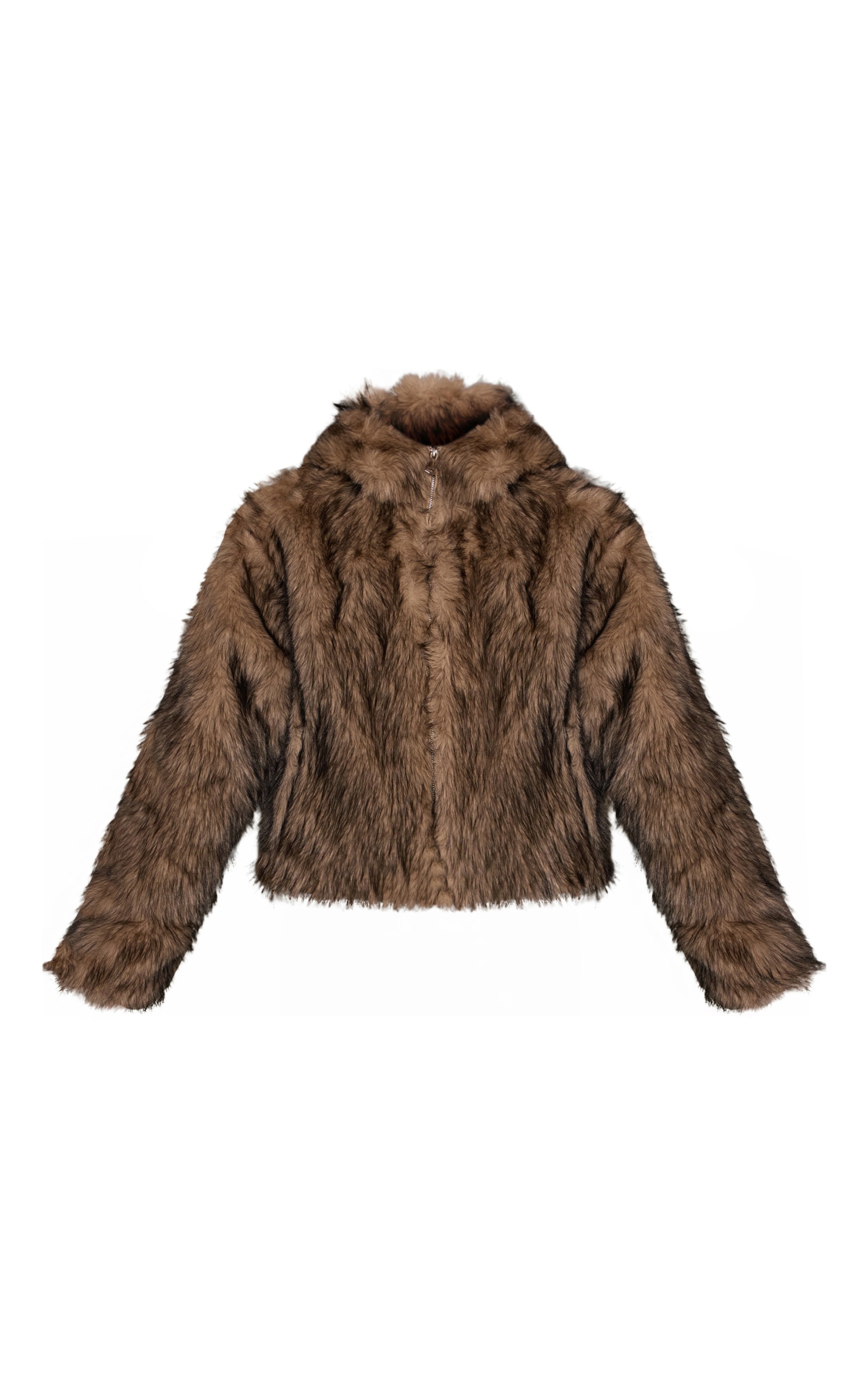 Brown Faux Fur Cropped Hooded Zip Up Jacket  image 5