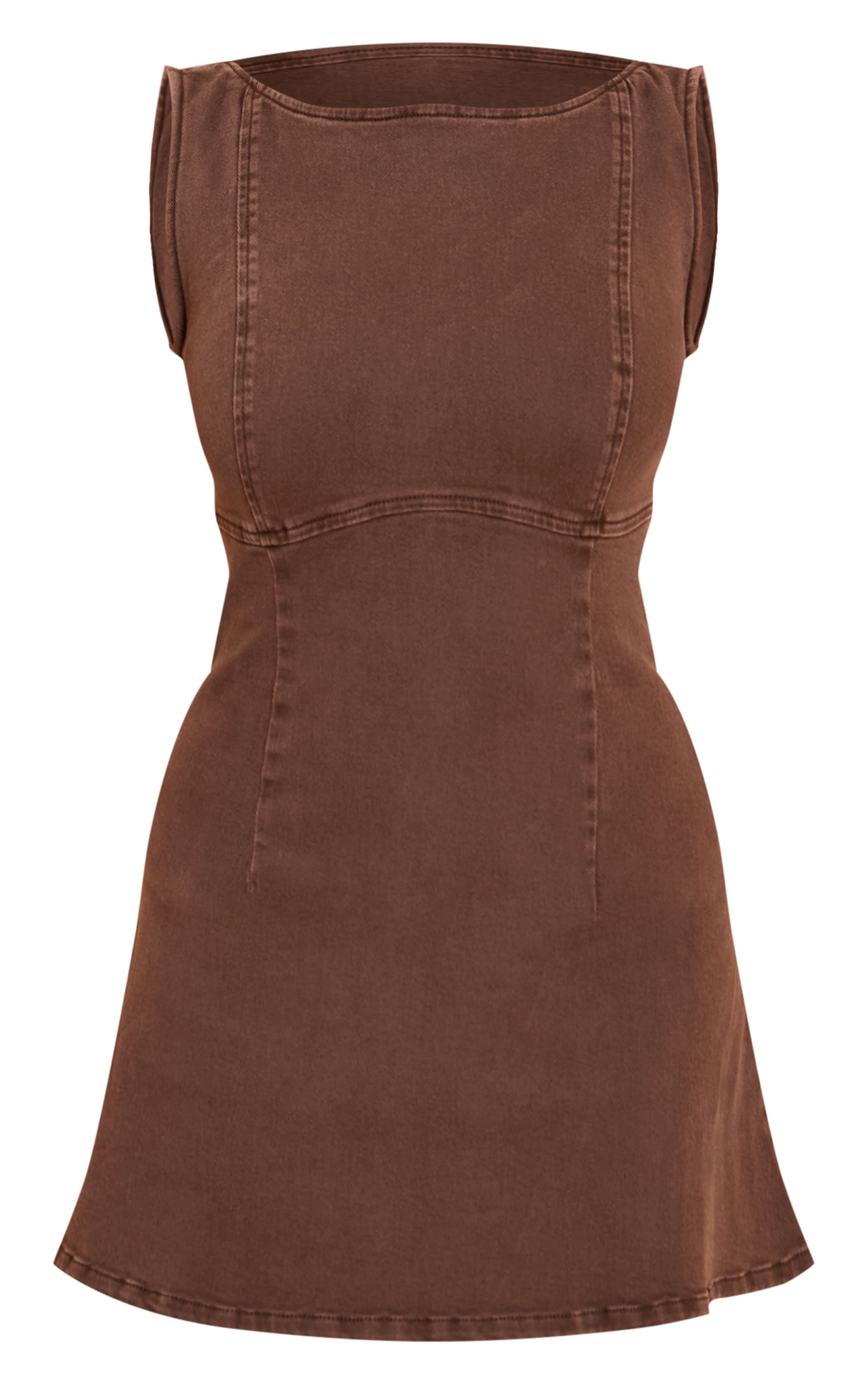 Shape Chocolate Stretch Denim Boat Neck A-line Mini Dress image 5