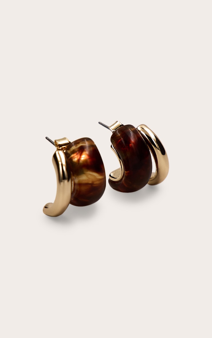 Gold Smooth Layered Tortoiseshell Earrings image 3