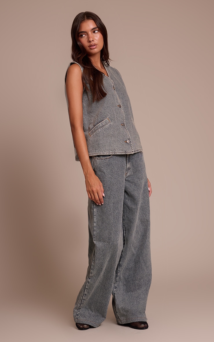 Gilet en jean vintage délavé sans manches à boutons image 3