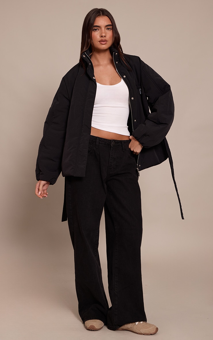 Black Tie Waist Quilted Coat image 3