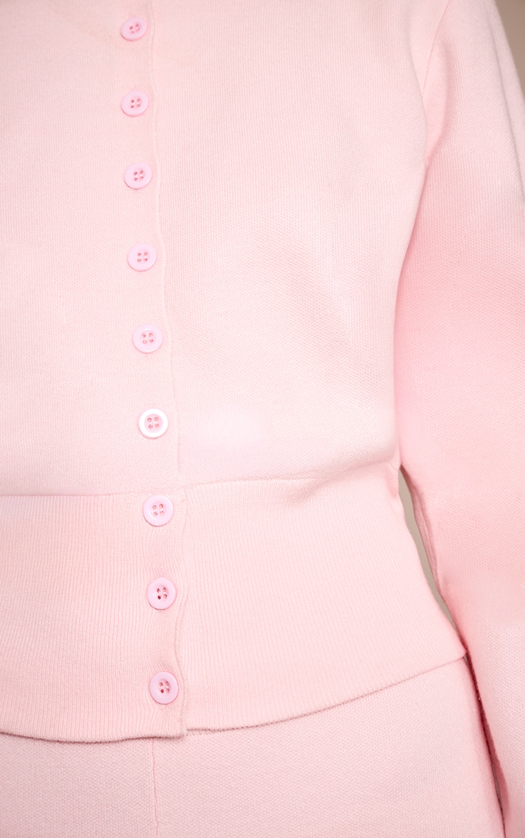 Soft Pink Compact Knit Placket Detail Cardigan  image 4