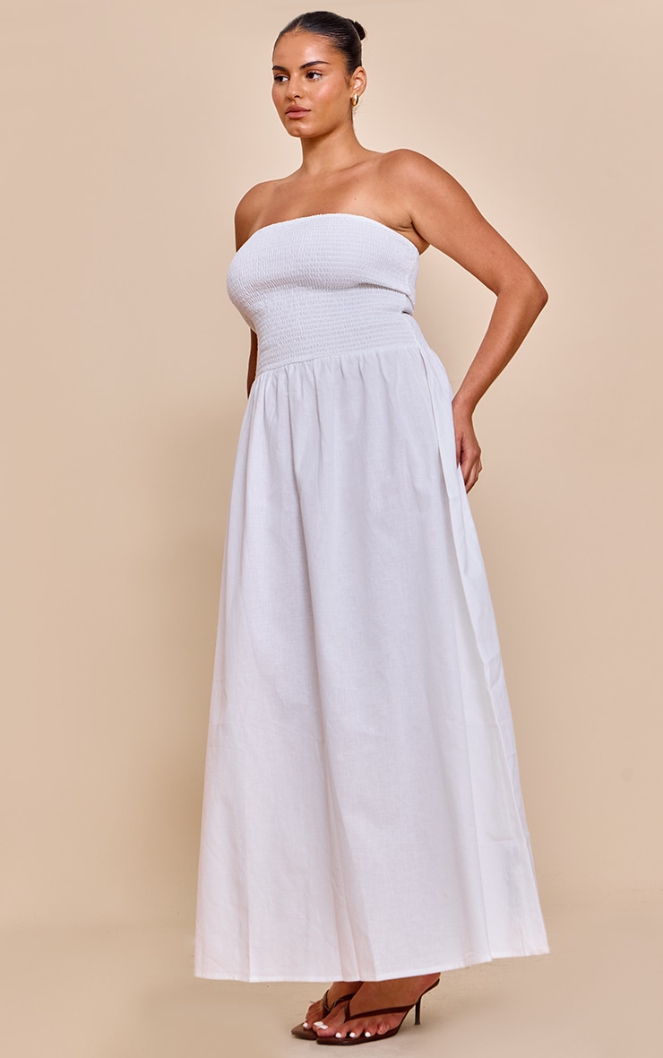 Plus White Bandeau Shirred Detail Maxi Dress image 3