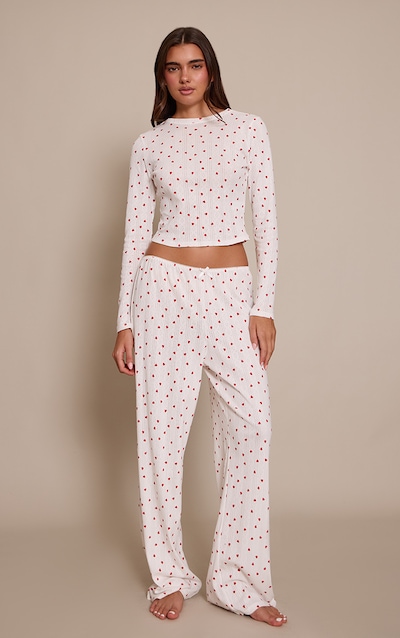 Red Heart Print Pointelle Pyjama Trousers