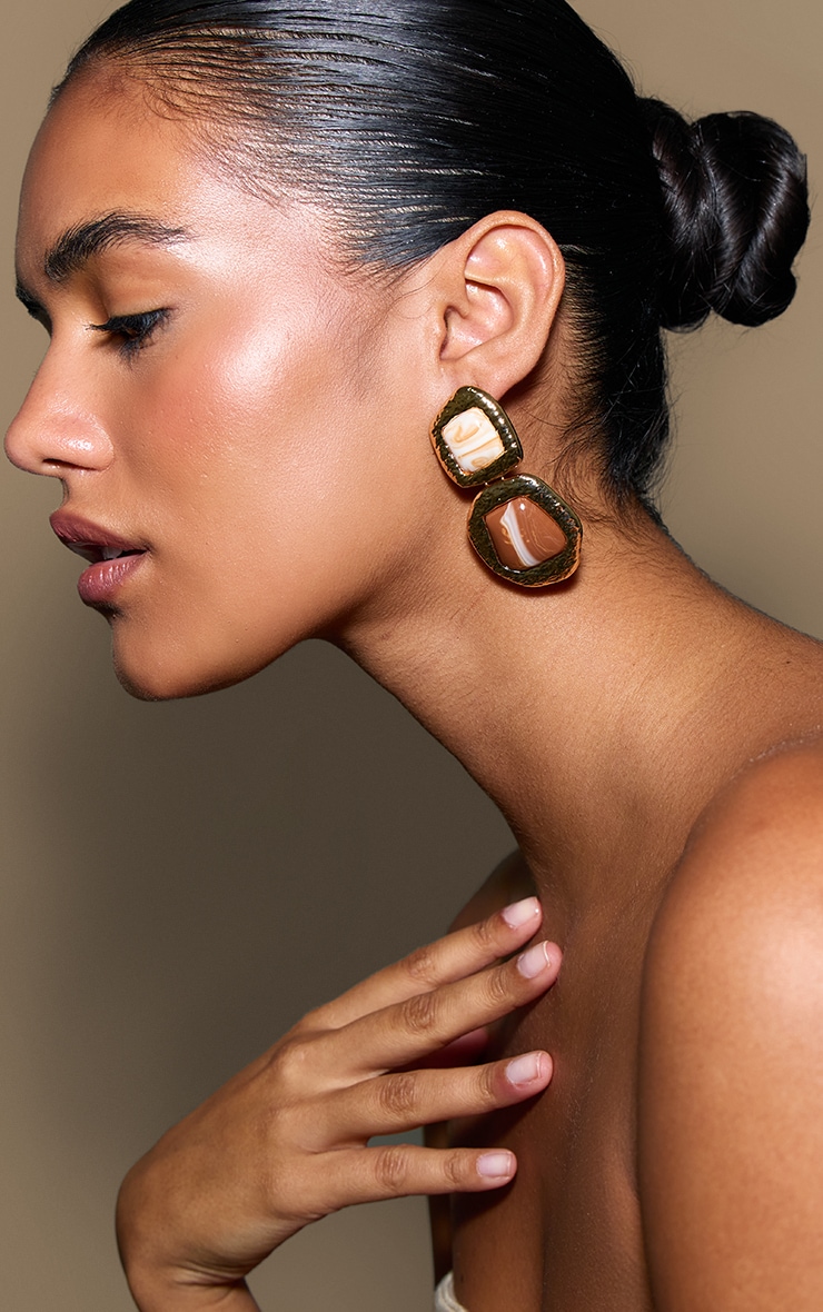 Gold Marbled Resin Statement Draped Earrings image 1